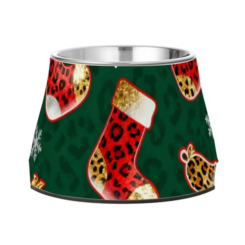 Buon Natale in verde leopardo cani ciotole per cibo antiscivolo in acciaio inox animali domestici ciotole di base per cani di piccola taglia Whisker Friendly cane alimentatore lento