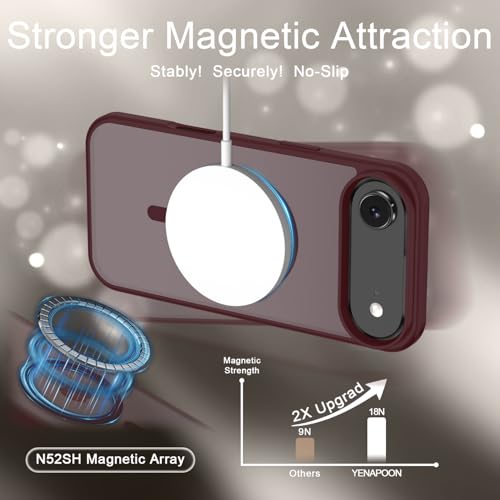 Image of YENAPOON for iPhone Air Case, Matte Magnetic Phone Cover [with 1 Screen Protector] [Support for MagSafe] [Shockproof Military Grade Protection] Translucent Frosted Back, Wine Red