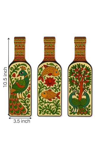 Image of GENXTRA Madhubani-art bottles Wooden Wall Hanging for Home Decor | Decoration Items for Home | Art Item for Office | Decorative Mdf Wall Hanging (BH3-06)