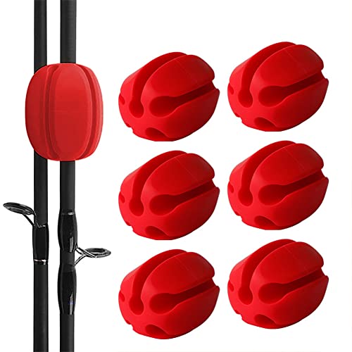 Naiveferry 6Pcs Red Silicone Fishing Rod Storage Rack, Portable, Lightweight, Protects Fishing Rods