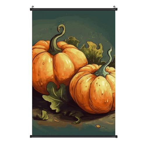 Poster sur toile Two Little Pumpkins 40x60 cm avec crochet amovible pour decoration murale d'interieur