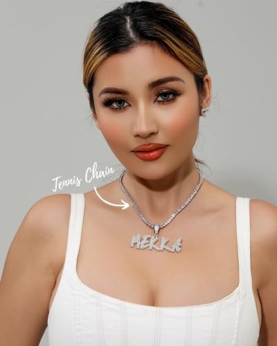 Lulu Mel Iced Out Personalized Cursive Name Necklace For Trendy Women, Custom Handmade Nameplate Pendant With Cuban Link Chain, White Gold Plated Hip Hop CZ Diamond Jewelry Gifts4