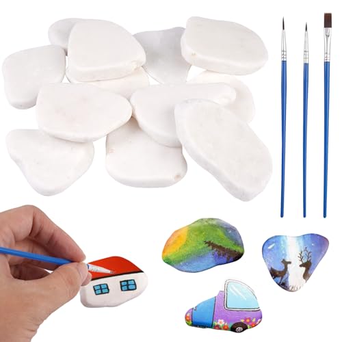 12 Piezas Piedras para Pintar, 3-8 cm Piedras Creativas Pintadas a Mano, Piedra Decorativas Naturales Blancas, Piedra Plana para Pintar, con Forma Irregular, para Pintura, Colorida y Decoración