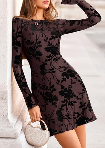 Image of PRETTYGARDEN Women's Fall Floral Long Sleeve Mini Dress