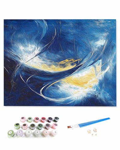 VamJump 数字油絵 手塗り 抽象スタイル シンプル 青空 海 DIY絵 初心者 時間をつぶす 壁飾り アートクラフト 絵画手芸キッ 絵の具をつける 塗りつぶし掛け 50x50cm