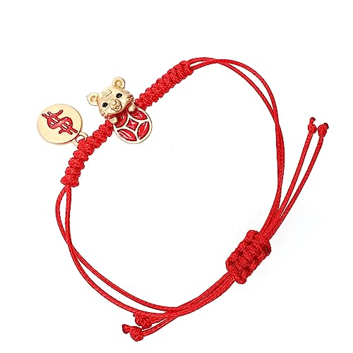 Bracelet corde rouge Année du Tigre avec longueur réglable pour homme et femme