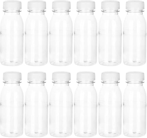 Niltracy 12 bottiglie vuote per il latte da 200 ml, bottiglie per succhi di latte, bottiglie di plastica per acqua, bottiglie di plastica per bevande trasparenti per frullati