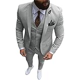 Men's 3 Piece Regualr Fit One Button Formal Business Men Suit Groomsman Tuxedos for Wedding(Blazer+Vest+Pant)(Silver Grey,L)