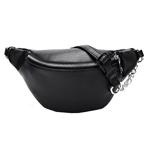 Preisvergleich Produktbild Brusttasche, 12 Shage Damenmode Kette Leder Umhängetasche Schultertasche (Schwarz)