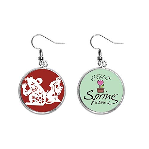 Pendientes Año de la Rata de China con colgante animal del zodiaco para joyas de mujer