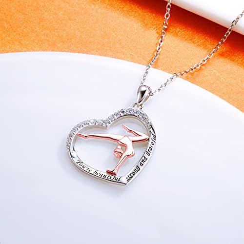 Gymnastics Necklace Sterling Silver - Gymnast Heart Pendant Inspiration Sport Ballerina Jewelry Gift Birthday Christmas4