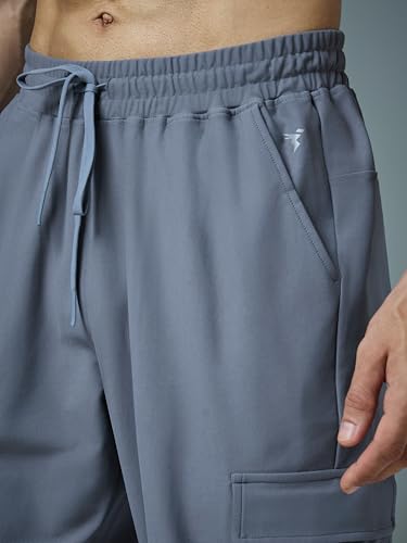 Image of TECHNOSPORT Men's Solid Slim Fit Sports Cargo Joggers DURACOOL+ Quick Dry Breathable Moisture Wicking Stretch Gym Track Pants Running Training Fitness Activewear