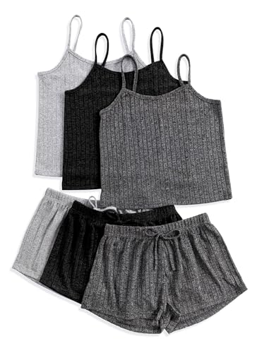 Notktgh 3 Sets for Women Ribbed Pajamas Set Crop...