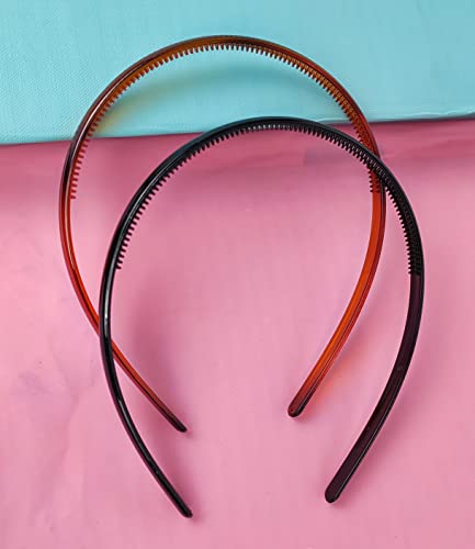 Image of ANNACREATIONS Plastic Headbands with Teeth - Pack of 12 Durable, Lightweight Sports Hair Bands for Women, Girls, Teens & Kids - 0.5cm Non-Slip Hair Accessories (Gloss Finish)