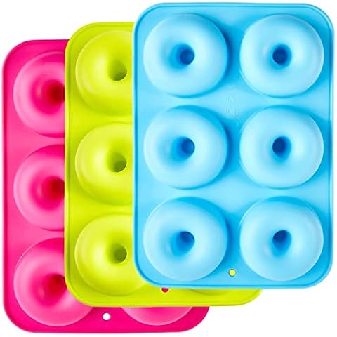 Silicone Donut Moulds,3 Pack Silicon Doughnut Mould,Large Non-Stick 6 Cavity Molds Doughnut Tray Donut Pan,Bagel Baking Tin,Muffin Cupcake Biscuit Doughnut Maker,Bakeware,Baker Tool-Blue,Red,Green Cover