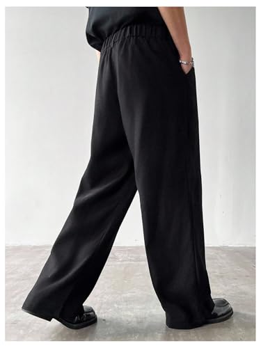 Men's Baggy Dress Pants Zipper Fly Pleated Suit Pants Wide Leg