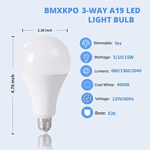 3 Way Led Light Bulb 50 100 150W Equivalent, A19 5/10/15W Light Bulb E26 Medium Base,4000K,Incandescent Replacement,4 Pack #TOP2