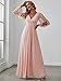 Ever-Pretty Women's V Neck Long Lantern Sleeves Floor Length Ruched Chiffon A-Line Formal Evening Dress Pink US6