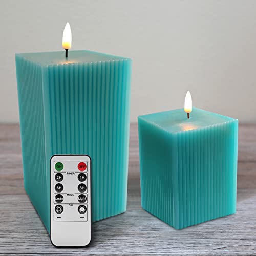 Eywamage Velas reales de la batería de la llama de la cera de la llama de las velas azules turquesa LED D 3" H 4" 6" Cover
