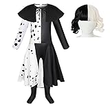 Cruella Deville Costume Kids Dalmatian Halloween Costume Girls Dress up Cosplay Dalmation Costume...
