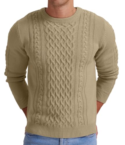 Askdeer Men's Fisherman Sweater Cable Knit Crewneck Sweater Winter Pullover Sweaters