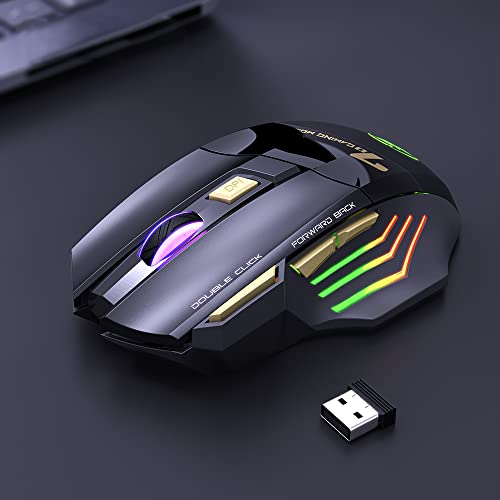 Ueme Wireless Gaming Mouse, Rechargeable Usb2.4G +Bluetooth Wireless Mice, With 7-Color Rainbow Luminous Optical Effect(Classic Black) #TOP1