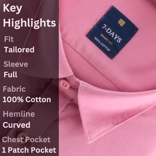 Image of 7-DAYS Men's 100% Cotton Full Sleeve Shirt for Men | Premium Plain Shirt | Tailored Fit (Between Slim & Regular) | Stylish Office & Casual Wear | with Pocket