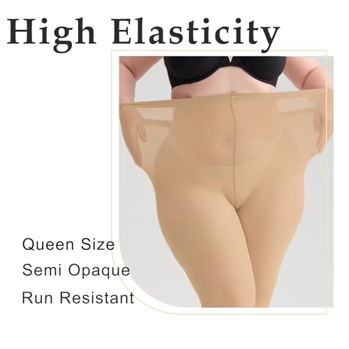 Image of Women's Plus Size Tights High Waist Sheer Semi Opaque Ultra-Soft Pantyhose XL, 2XL, 3XL, 4XL