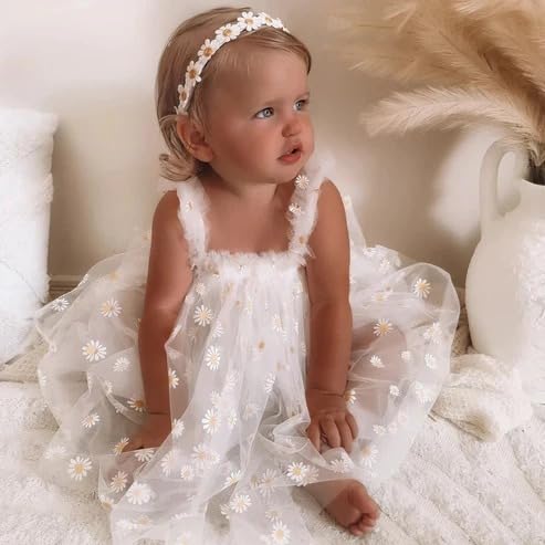 Image of TotzTouch Baby Girls Knee-Length Dress | Frock Cami Strap Flared Printed Net Sleeveless Gown