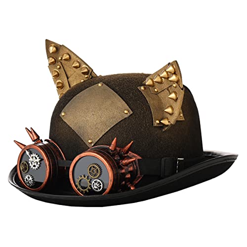 Steampunk Cat Ear Top Hat with Removable Goggles For Unisex Halloween Costume Cosplay Headwear