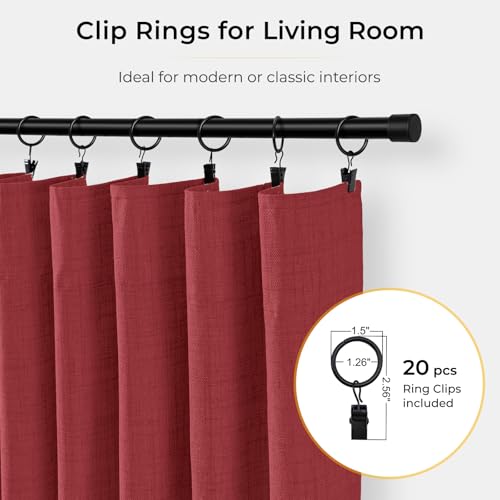 Image of INOVADAY 100% Blackout Curtains for Bedroom, Ruby Red Black Out Curtains 84 Inch Long, Clip Rings Linen Blackout Drapes, Thermal Insulated Room Darkening for Living Room, 2 Panels - W50xL84