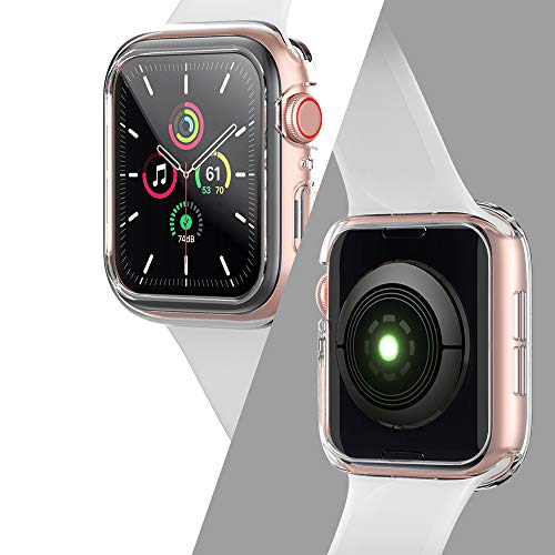 amBand Soft TPU Case 44mm Compatible for Apple Watch Series 6 Series 5 Series 4 SE, Built-in Tempered Glass Screen Protector Thin Rugged Bumper Cases Overall Protective Cover for iWatch Crystal Clear