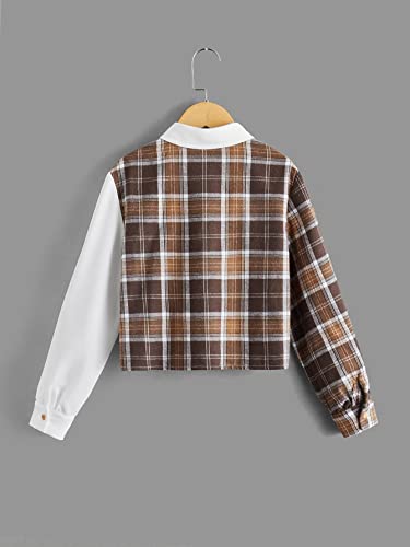 WDIRARA Girl's Plaid Color Block Button Down Shirt Long Sleeve Pocket Blouse Preppy Top2