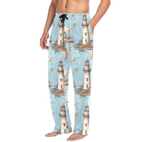 Vintage Nautical Men's Pajamas Pants Cotton Sleep Bottoms Pants Lounge Sleepwear - S4