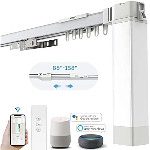 Astomi Smart Curtains System, 88" to 158" Aluminum Track and Super Silent Electric Curtain Motor with Remote Control, Compatible with Alexa Google Assistant and Tuya Cover