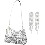 LaVenty Bling Silver Sequin Purse Evening Bags for Women Ladies Sparkling Party Prom Cute Hobo Clutch Handbag Bag