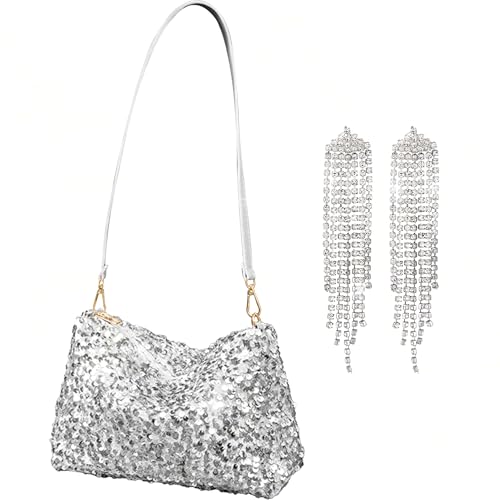 LaVenty Bling Silver Sequin Purse Evening Bags for...