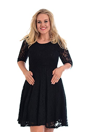 Black Pretty Lace Lined Skater Dress Size 18