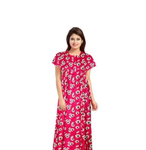 Women’s Cotton Printed Nighty with Front Zipper | Half Sleeves Comfortable Night Dress for Ladies_21-picture-11
