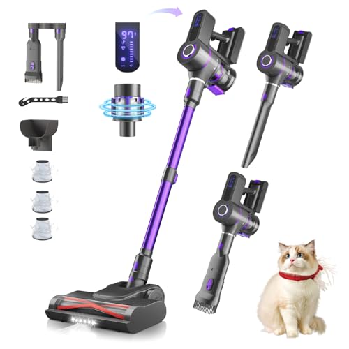 TOTTE Cordless Vacuum Cleaner, 550W 45KPA 60 Mins, 2500mAh Detachable Battery, Stick Vacuum Cleaners LED Touch Screen, Wall Mount Charging, Wireless Vacuum for Home Pet Hair Carpet Hardwood Floor