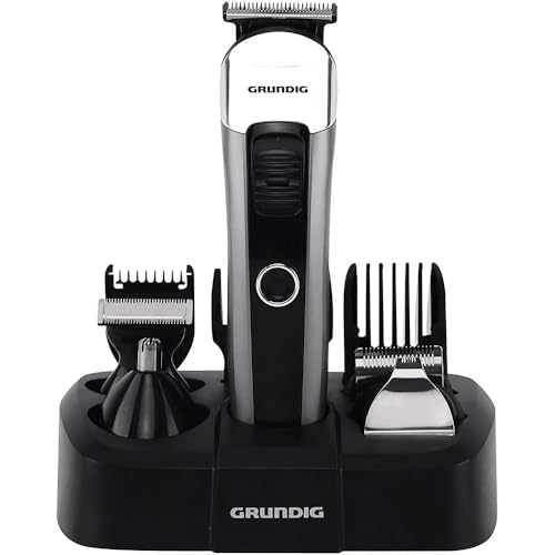 Set para cortar pelo Grundig MGK 6841 con estacion de carga, el kit negro de 8 accesorios