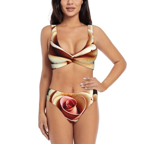 Bikini 2 pièces chic à motif roses rustiques en textile premium doux et stretch