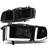 DNA MOTORING HL-LB2-DR944-BK-SM-CL1 Smoked Lens Headlights With Pair LED Day Running Lights Compatible with 94-02 Ram