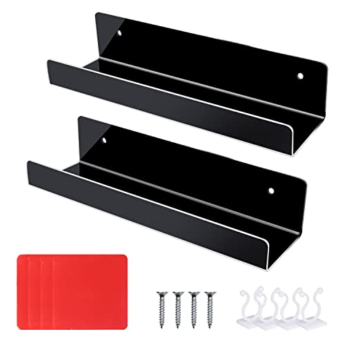 MRXBN Acrylic Floating Shelves for Wall, 2 PCS Floating Bookshelf, No Drill Display Picture Shelves, Wall Storage Shelves Used for Bathroom/Kitchen/Living Room (Black)