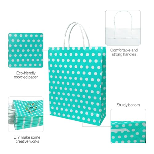 Image of Aakriti Paper Gift Bags With Handles Polka Dot Paper Party Favor Bags For Kid'S Birthday Baby Shower Wedding Holiday Party (Multi-Coloured, 10 X8X3 Inch (Pack Of 25), Gift Bags Polka Dot Ferozi)