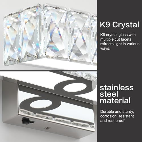 Image of SOLFART Crystal Vanity Lights for Bathroom, 5 Color Adjustable Dimmable,16.5 Inch LED Bathroom Vanity Light Fixtures 5CCT