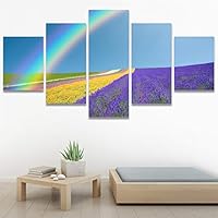 SIGNWIN 5 Panel Canvas Wall Art Modern Art Multicolor Nature Photography Relax/Calm Romantics Waterfall for Home Decorations Ready to Hang - 60