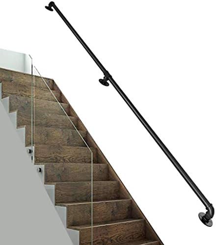 Staircase Banister Rail Support Kit - Wrought Iron Balustrade for Decking & Corridor Access - 200cm Durable Metal Railing Solution for Entrances & Stairs