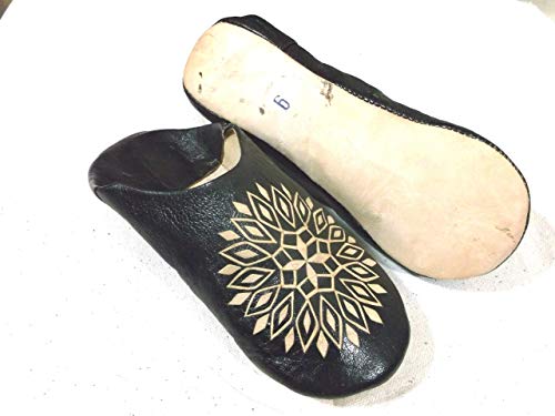 Generic Slippers, Leather Babouches Black, Engraved Leather,For Women- Slippers -Handmade thumb #3