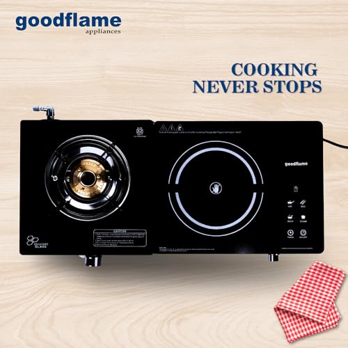 Image of goodflame Twin DX Dual-function,1 Gas Burner + 1 Infra Induction cooktop Glass Manual Gas Stove (1 Burners)